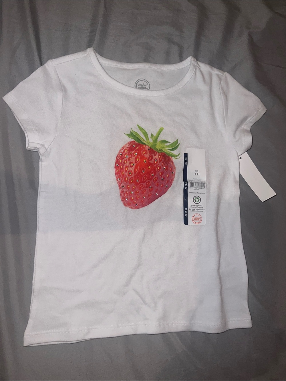 White Kids T-Shirt with Strawberry Graphic
